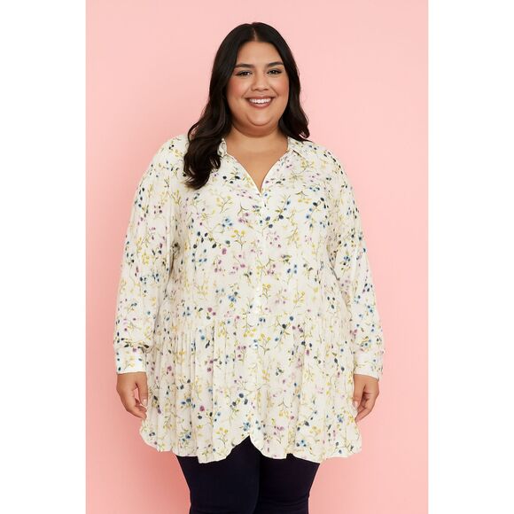 J. Jill Tops - J. Jill Plus Size Flow Hem Floral Button Tunic Shirt Blouse Top Size 2X